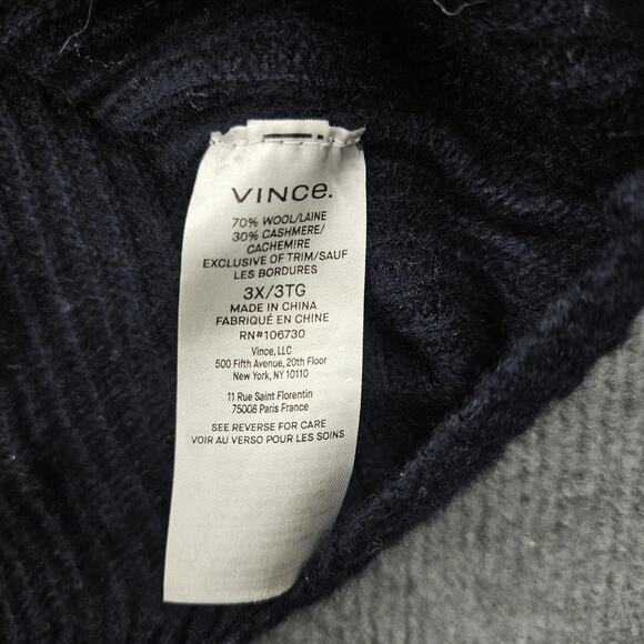 Vince Sweater Womens 3X Navy Wool Cashmere Cardigan Button Front Ribbed Knit - Picture 4 of 5